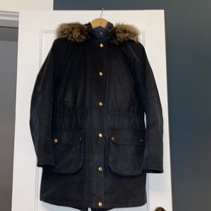 Barbour Thrunton Waxed Cotton Jacket size US 12 Navy